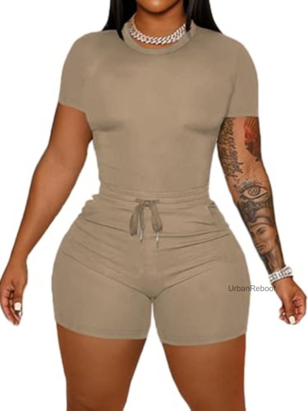 2 Piece Biker Shorts Set Workout Lounge Crop Top
